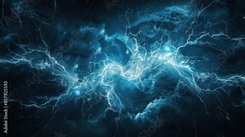 Dynamic vibrant abstract lightning in the dark sky, vivid and electrifying energy flowing through the night, high-resolution stock photo.