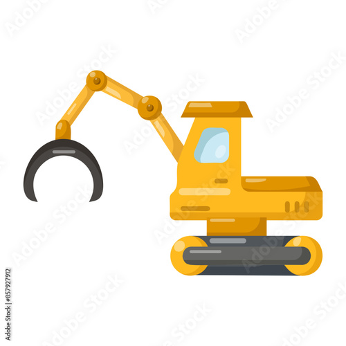 shovel logging with single machine concept, closed loop track Feller Buncher vector color icon design, timber and lumber Symbol,  forest Deforestation products Sign,mill yard and sawworks illustration