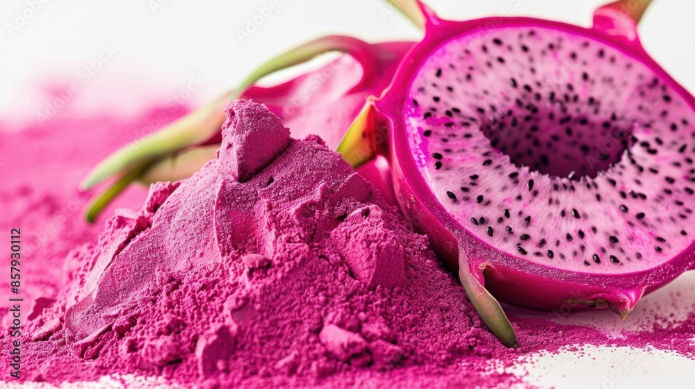 Vibrant Dragon Fruit Powder and Fresh Slices. Generative ai Vibrant Dragon Fruit Powder and Fresh Slices. Generative ai