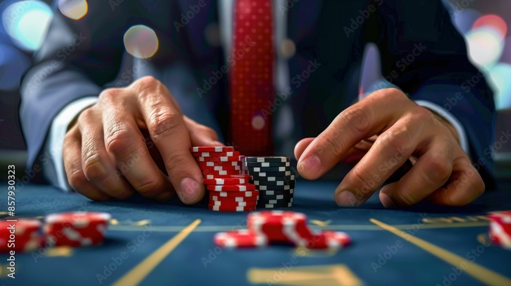 Close-Up of Hands Playing Poker in Casino. Generative ai Close-Up of Hands Playing Poker in Casino. Generative ai