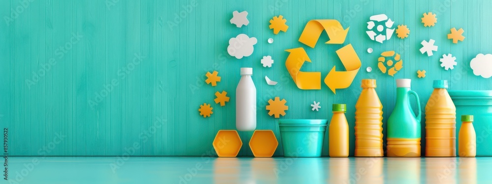 Recycling Symbols and Infographics: Various recycling symbols and infographics explaining the recycling process and its benefits. Recycling Symbols and Infographics: Various recycling symbols and infographics explaining the recycling process and its benefits.