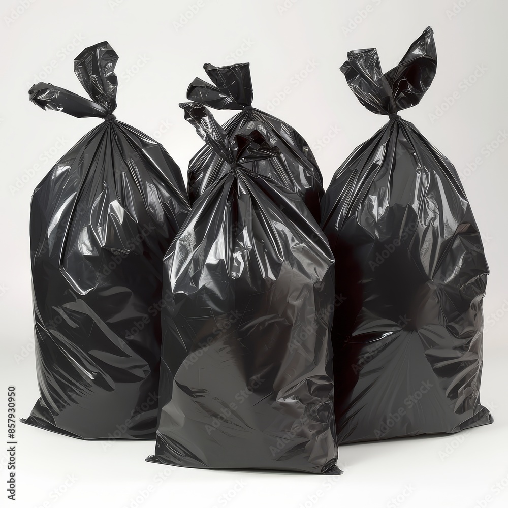 Black trash bag full of garbage isolated on white Black trash bag full of garbage isolated on white