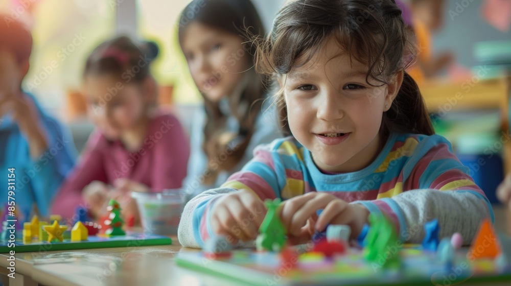 Children playing educational board games in class Children playing educational board games in class