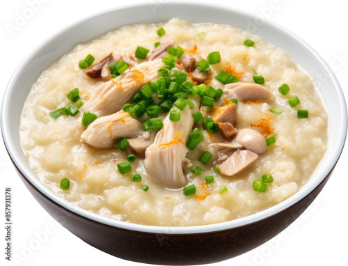 bowl of chicken porridge isolated on white or transparent background,transparency  photo