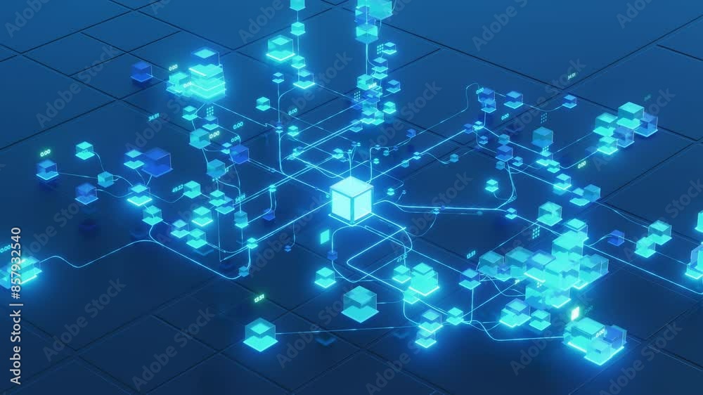 A conceptual representation of big data with interconnected glowing blue nodes and lines, illustrating data flow and connectivity.