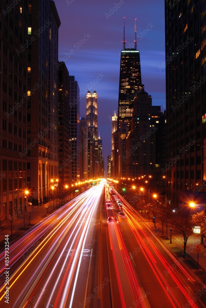 A bustling city street captured using long exposure photography technique, suitable for use in urban-themed projects and designs A bustling city street captured using long exposure photography technique, suitable for use in urban-themed projects and designs