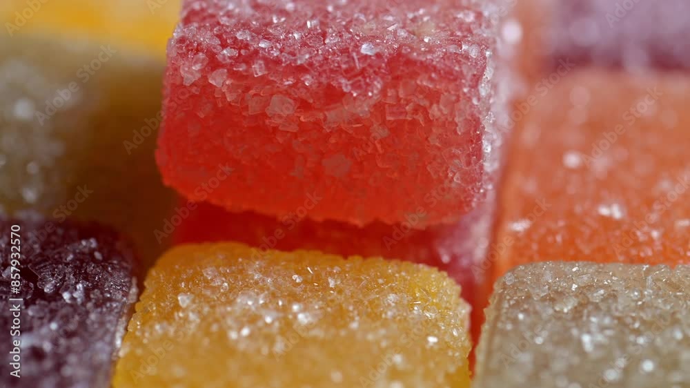 Assorted jelly candies extreme close up with rotation. Assorted jelly candies extreme close up with rotation.