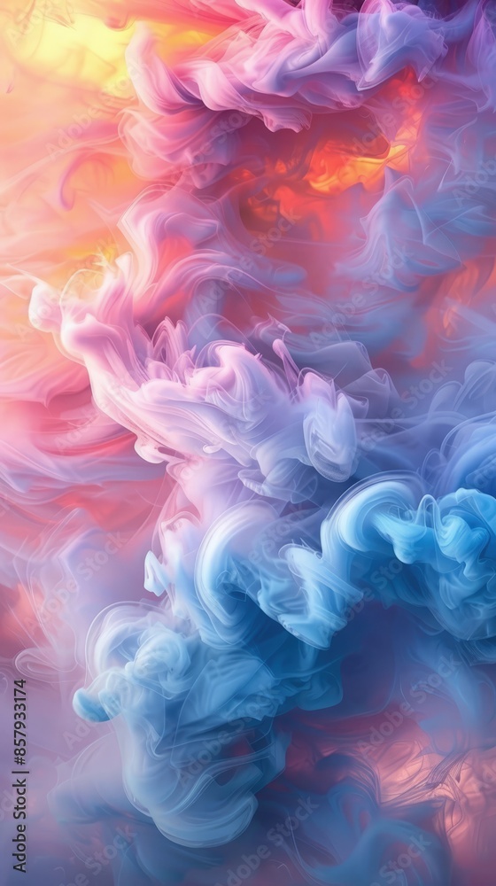 Obraz premium beautiful magic background, cumulus clouds in pastel colors, pink and blue, sun rays