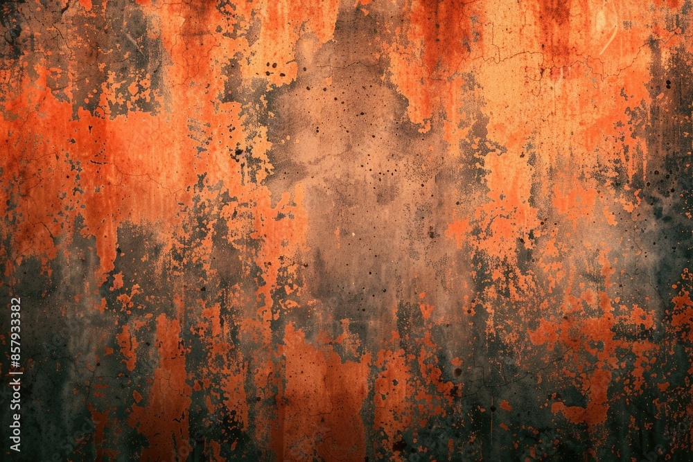 A worn-out metal surface with remnants of paint, potentially from an old car or machinery A worn-out metal surface with remnants of paint, potentially from an old car or machinery