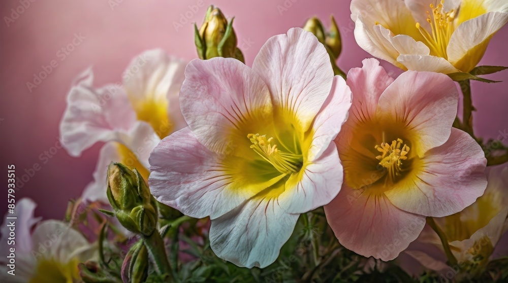 Delicate Pink and Yellow Flowers Close-Up Delicate Pink and Yellow Flowers Close-Up