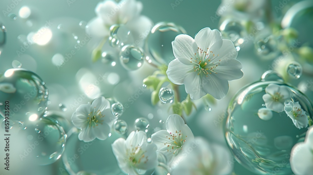 Flowers in Water Bubbles : Commercial Imagery with Balanced Composition Flowers in Water Bubbles : Commercial Imagery with Balanced Composition