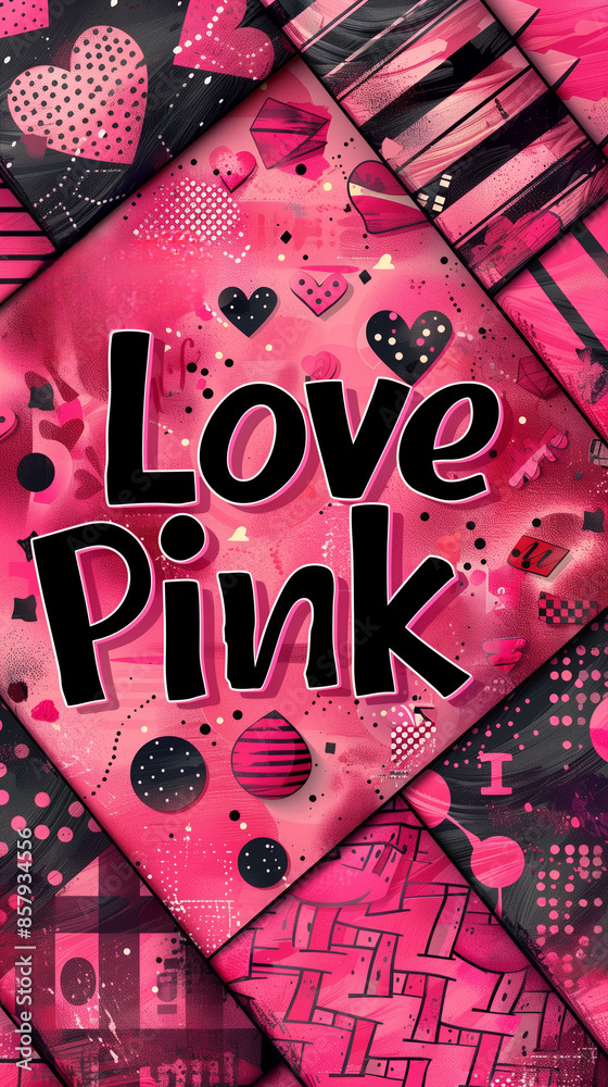 Fototapeta premium abstract wallpaper of bold geometric patterns in various shades of pink, featuring stripes, polka dots, and chevrons. i love pink or national pink day concept