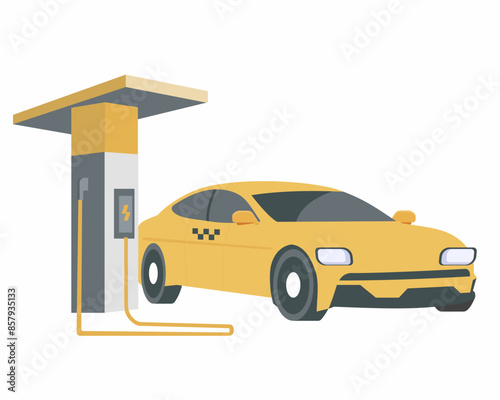 electric vehicle on charging station plug in charging lot environment friendly and zero emission electromobility