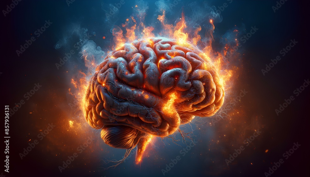 A brain is on fire and surrounded by smoke A brain is on fire and surrounded by smoke