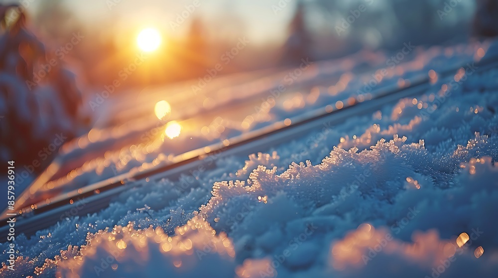 A close-up of snow-covered solar panels, highlighting the blend of technology and winter weather, with sunlight casting a soft glow on the frosty surface, hd quality, natural look --ar 16:9 --v 6. A close-up of snow-covered solar panels, highlighting the blend of technology and winter weather, with sunlight casting a soft glow on the frosty surface, hd quality, natural look --ar 16:9 --v 6.