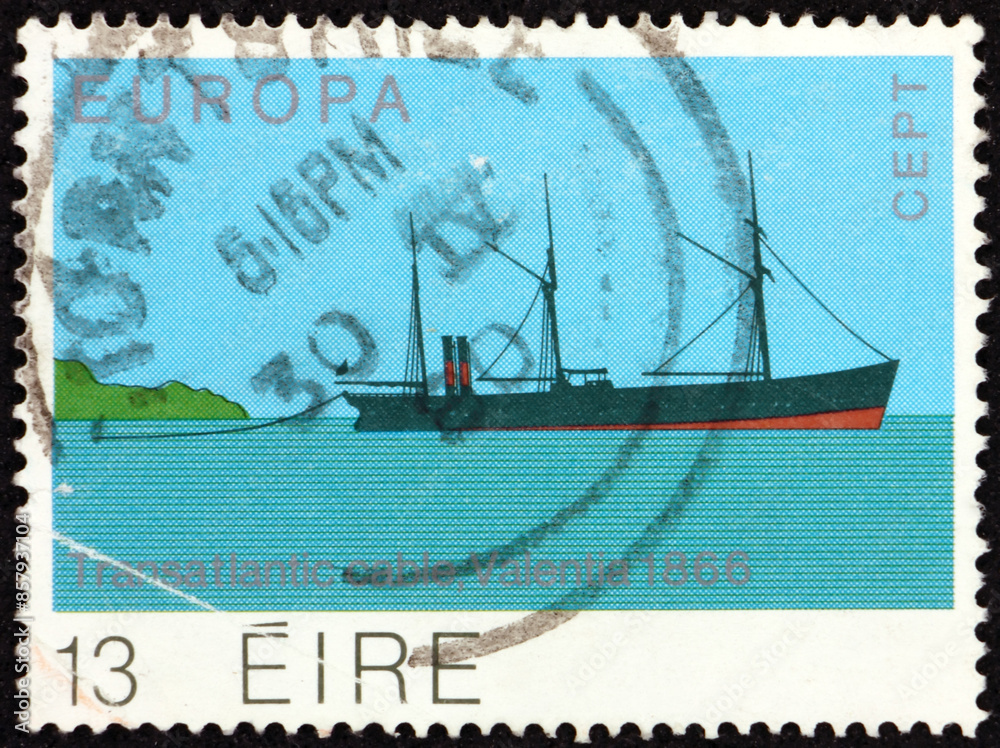 Postage stamp Ireland 1979 Laying Transatlantic Cable, Steamer William Cory, 1866