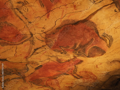 Polychrome animals in Altamira cave in Spain