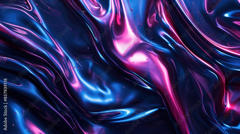 Fototapeta premium Seamless Pattern of Fluid Organic Chrome Elements: Magenta and Blue with Pixel Dust and Nebulae