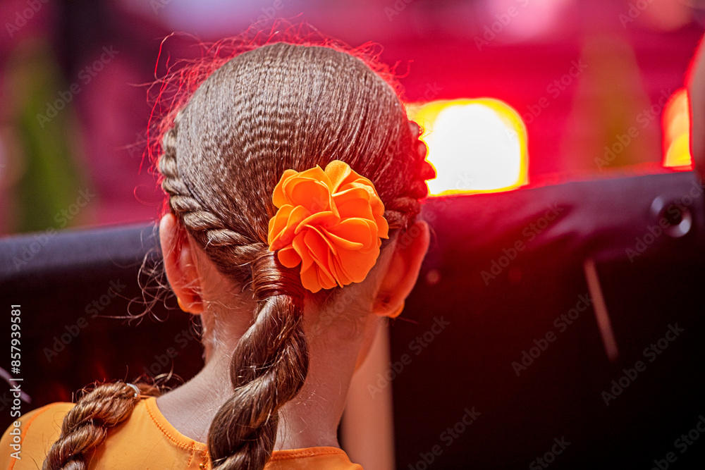 Naklejka premium beautiful women's hairstyle with a peach bow. Fashion & Style