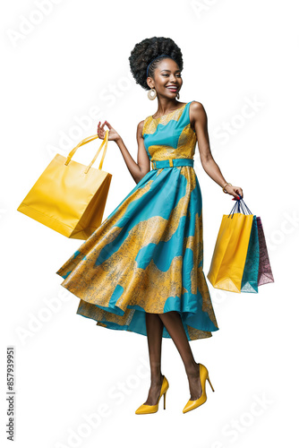Stylish lady holding shopping bags cutout isolated transparent png