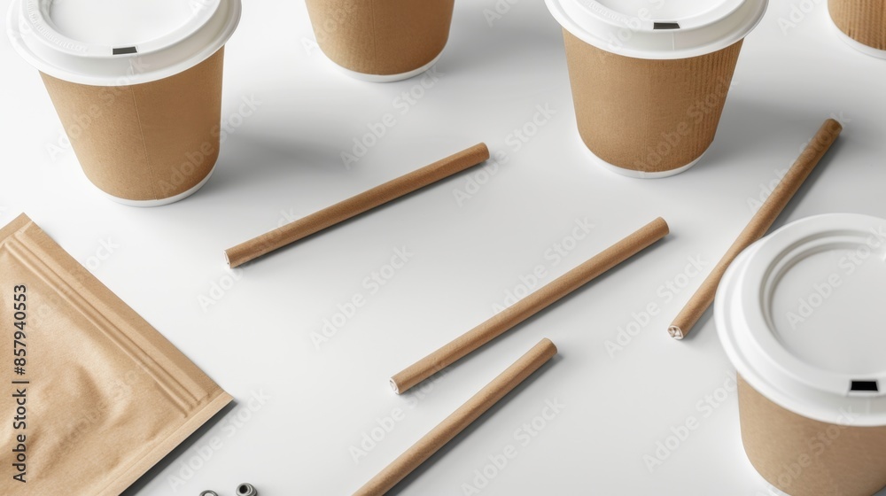 Assorted White Disposable Tableware Arrangement. International Plastic Bag Free Day