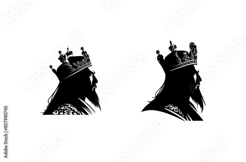 face silhouette of chinese king or emperor (black on white background)