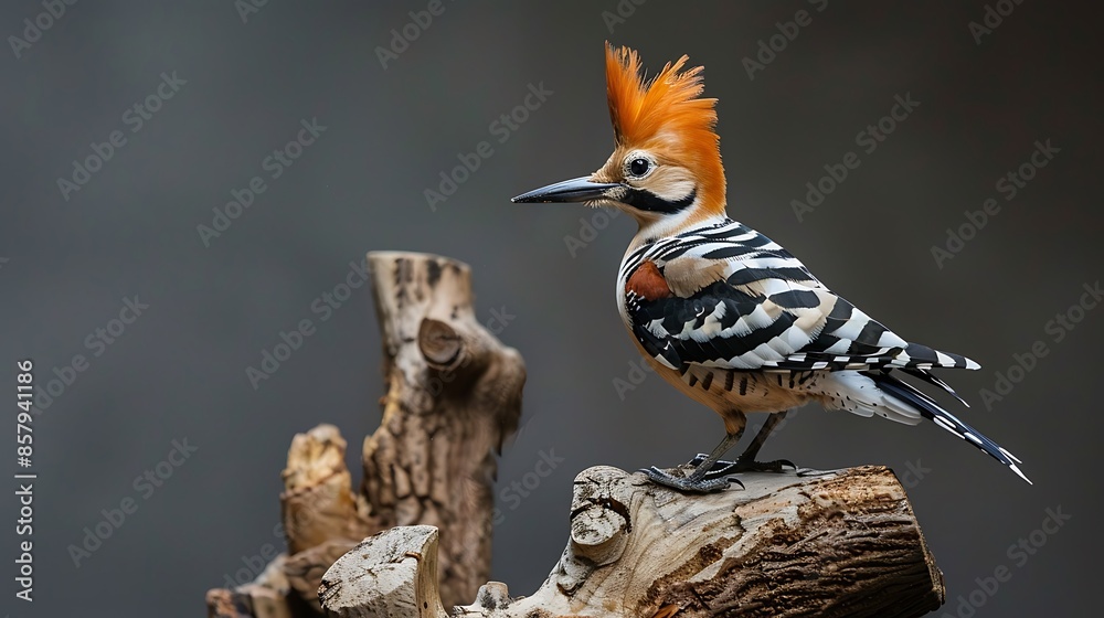 Fototapeta premium The eurasian hoopoe set on the wooden piece