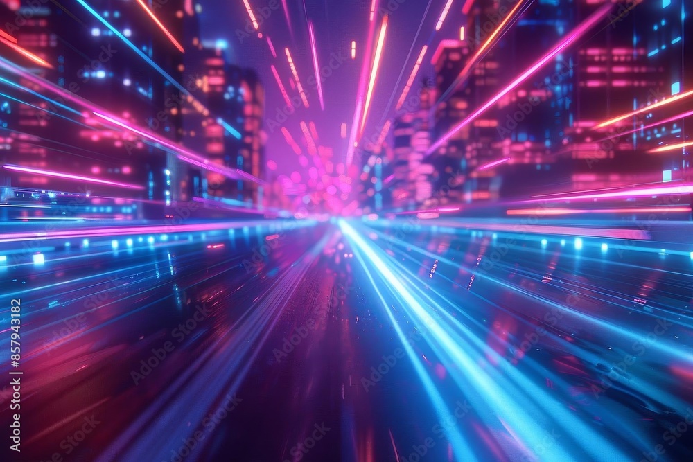 A Metaverse concept with a futuristic digital background and neon light streaks A Metaverse concept with a futuristic digital background and neon light streaks