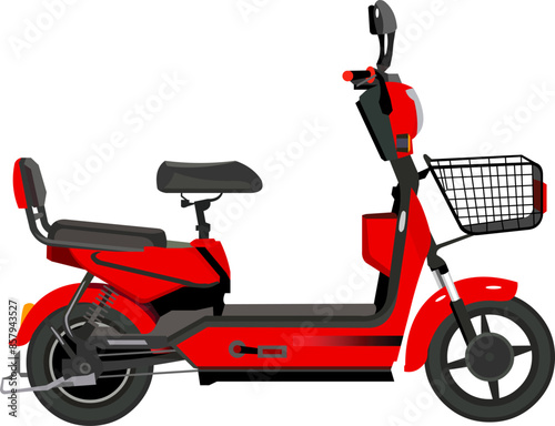 vector image of a modern red electric bicycle seen from the right side