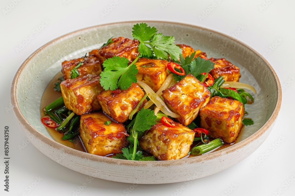 Scrumptious Caramelized Tofu with Coriander Leaves Garnish Scrumptious Caramelized Tofu with Coriander Leaves Garnish