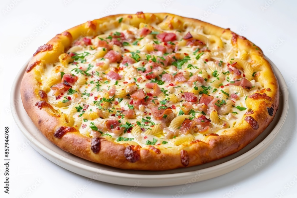 Flavorful Carbonara Pasta-Crusted Pan Pizza with Pancetta Flavorful Carbonara Pasta-Crusted Pan Pizza with Pancetta