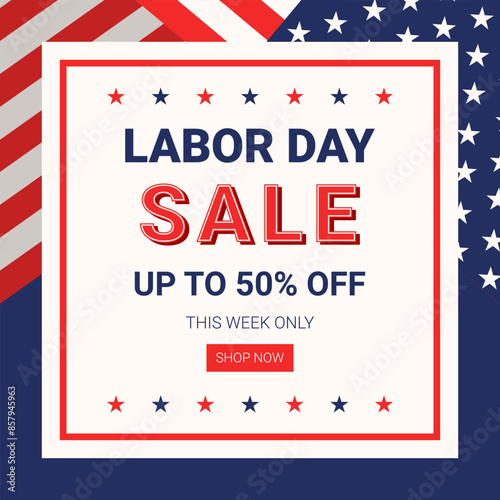Labor Day Sale banner template with american national flag. Vector illustration.