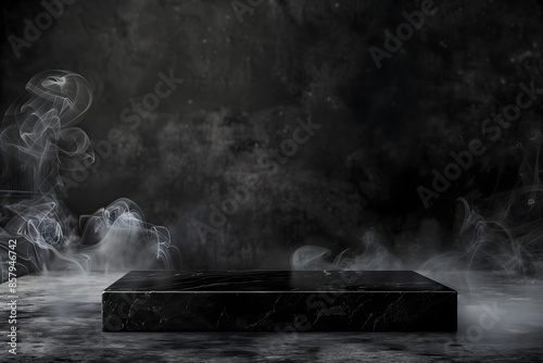 Black marble table top with a dark background for product display montage