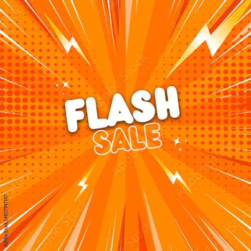 Flash Sale Shopping Poster or banner with Flash icon on an orange background. Special Offer Flash Sale campaign or promotion. Flash Sales banner template design for social media and website.