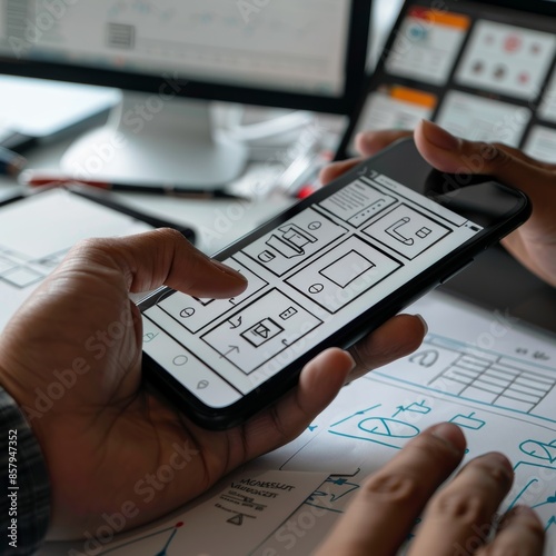 Obraz na płótnie Mobile app ui design software graphics development concept and prototype testing