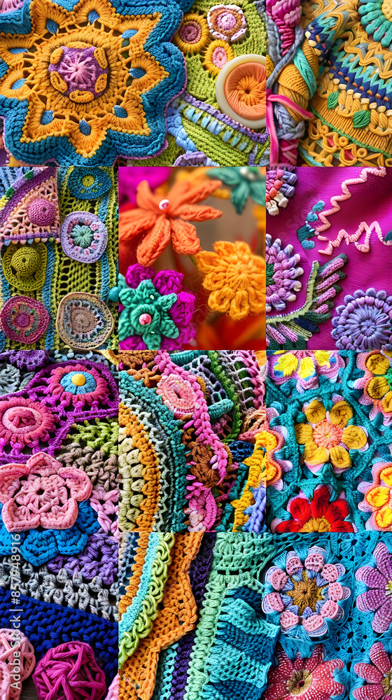 Fototapeta premium A Colossal Display of Expert Skill: Diverse and Enthralling Collection of Intricate Crochet Patterns