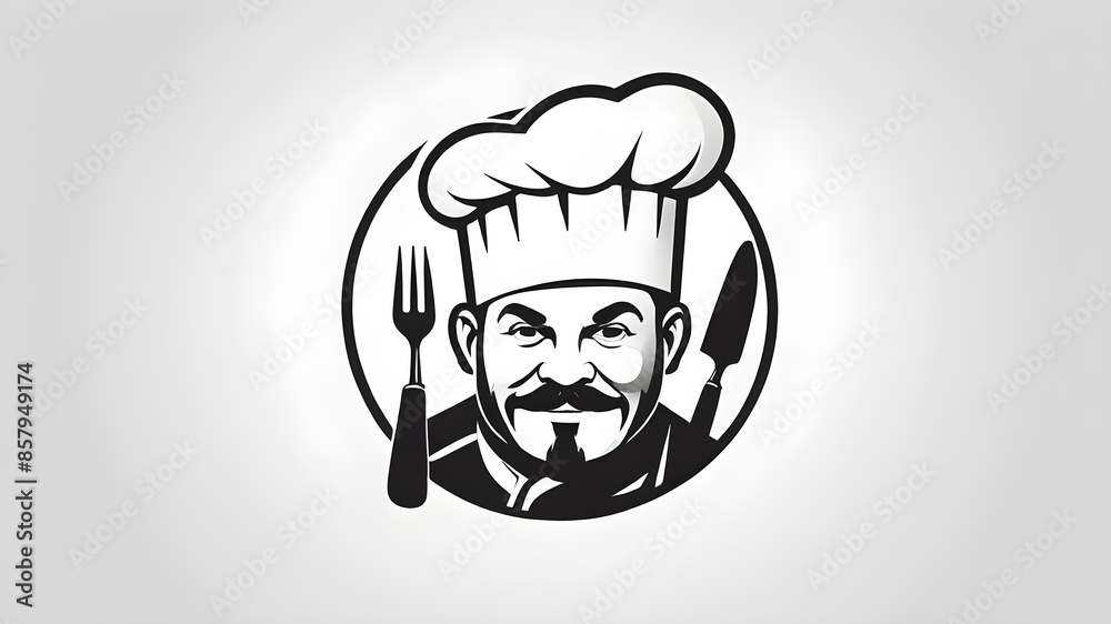Chef food restaurant logo icon on white background, Generative AI Chef food restaurant logo icon on white background, Generative AI