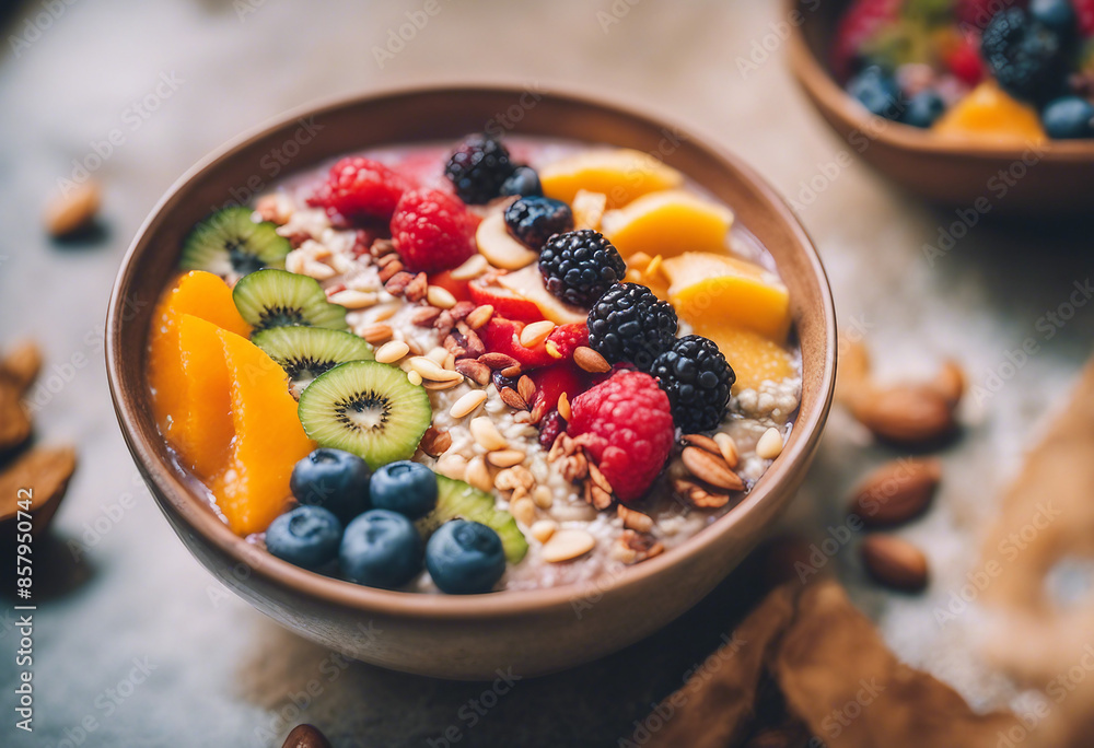 A vibrant smoothie bowl cafe, bowls filled with colorful fruits, nuts, and seeds, a visual and nutritional delight.
A vibrant smoothie bowl cafe, bowls filled with colorful fruits, nuts, and seeds, a visual and nutritional delight.