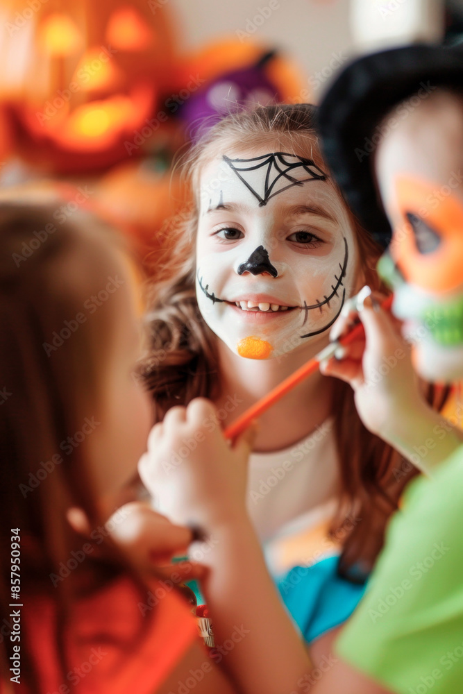 children getting their faces painted for Halloween. children getting their faces painted for Halloween.