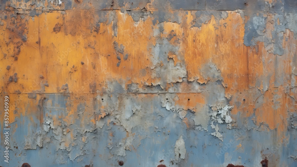 Fototapeta premium Weathered metal with paint deterioration and rust.