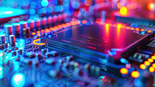 Wallpaper Mural electronic circuit board. Futuristic processor, abstract technology and innovation. Light big data computing in cyberspace artificial intelligence. Torontodigital.ca