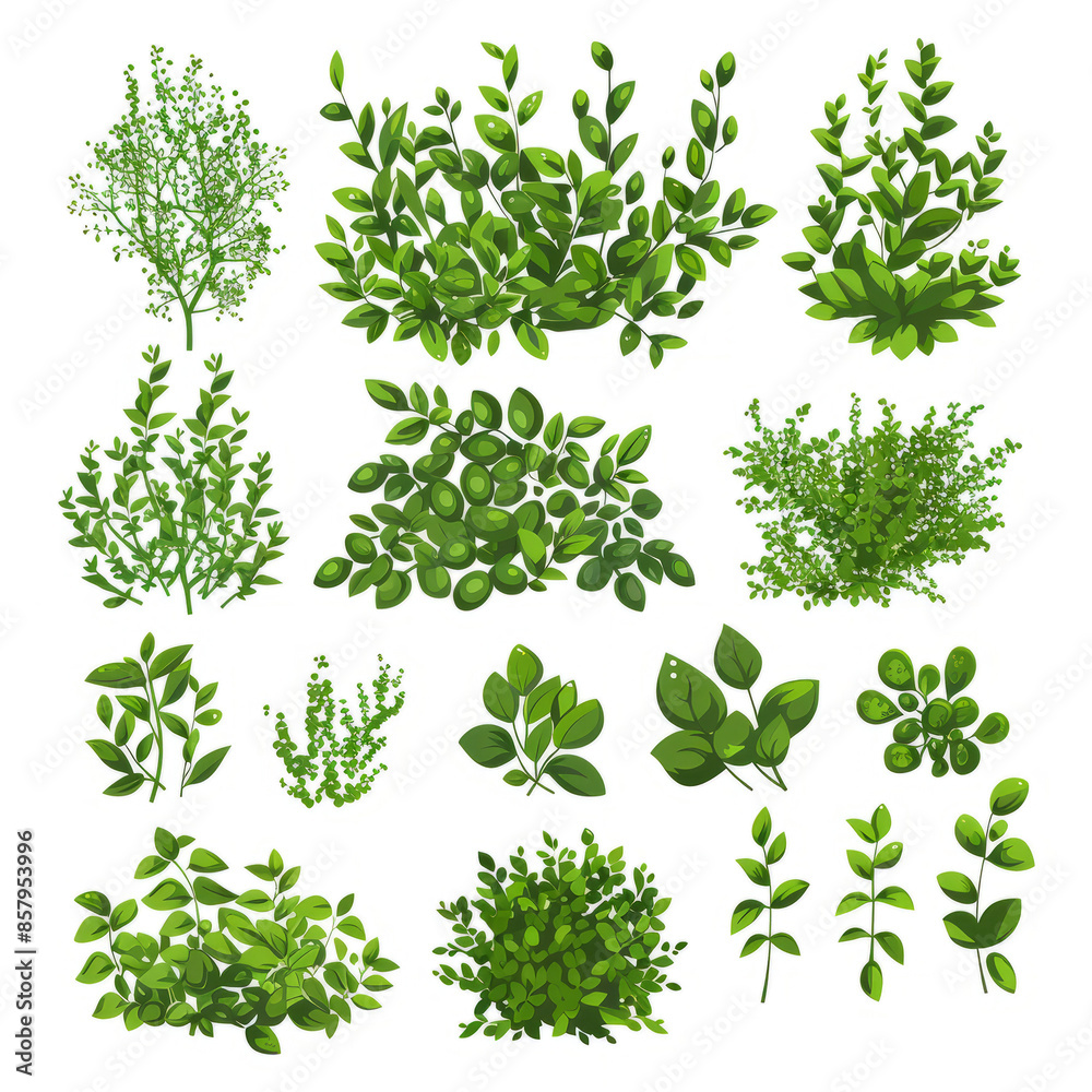 series of silhouettes of green bushes, figures on a white background. series of silhouettes of green bushes, figures on a white background.