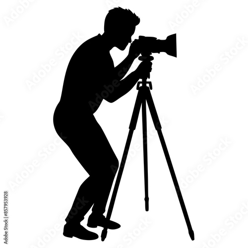 Photographer with Camera on Tripod Silhouette Illustration
