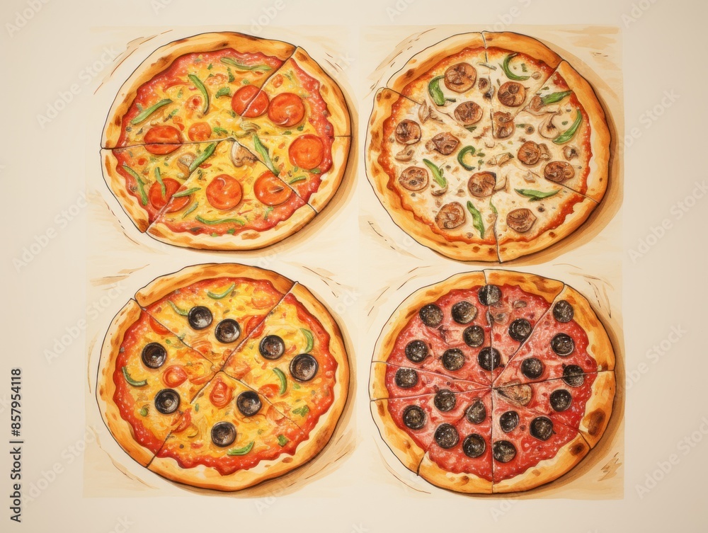 watercolor picture of pizza on a white background watercolor picture of pizza on a white background