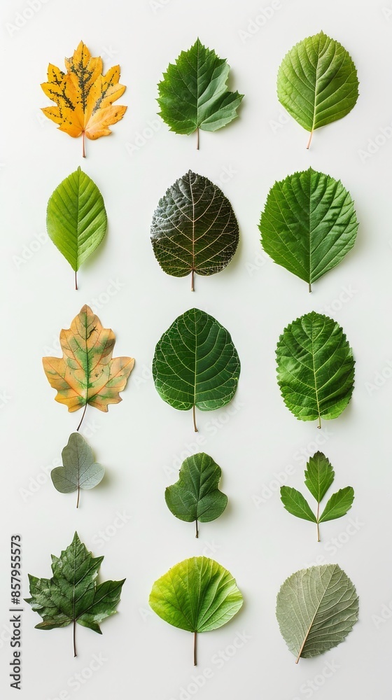 Tree leaves collage isolated on light background. Tree leaves collage isolated on light background.
