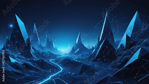 Fractured Future: Polygonal Tech on Dark Blue