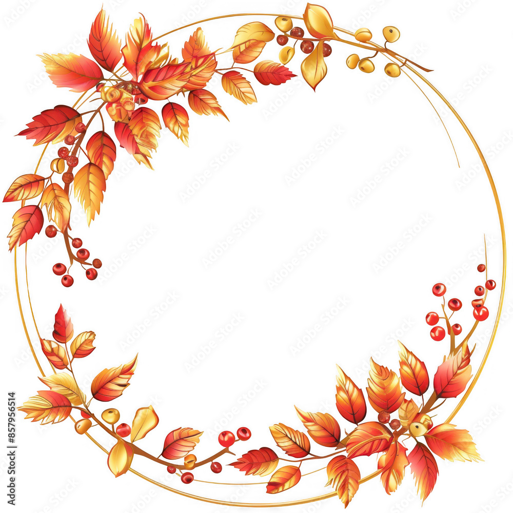 Autumn Circular Frame with Leaves and Berries Autumn Circular Frame with Leaves and Berries