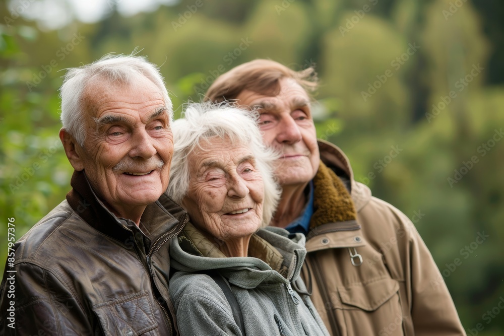 Portrait of a happy senior couple in the park. Focus on the man Portrait of a happy senior couple in the park. Focus on the man