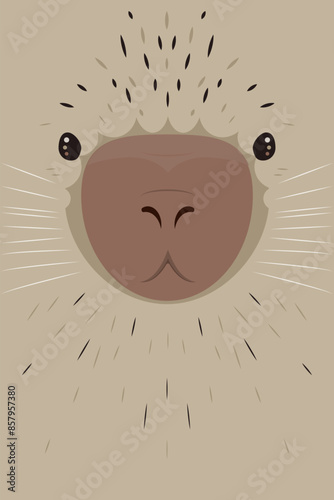 A postcard depicting the face of a baby porcupine in light brown colours. Card with the face of a cute strange animal 