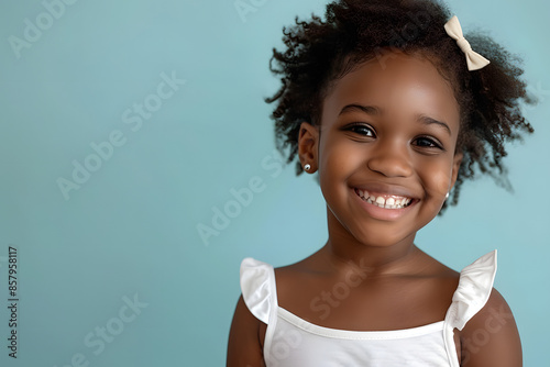 Smiling African American Girl Showing Vaccine Patch photo